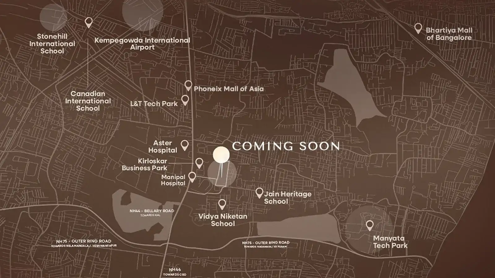 Embassy Astra Hebbal location map artwork with nearby landmarks
