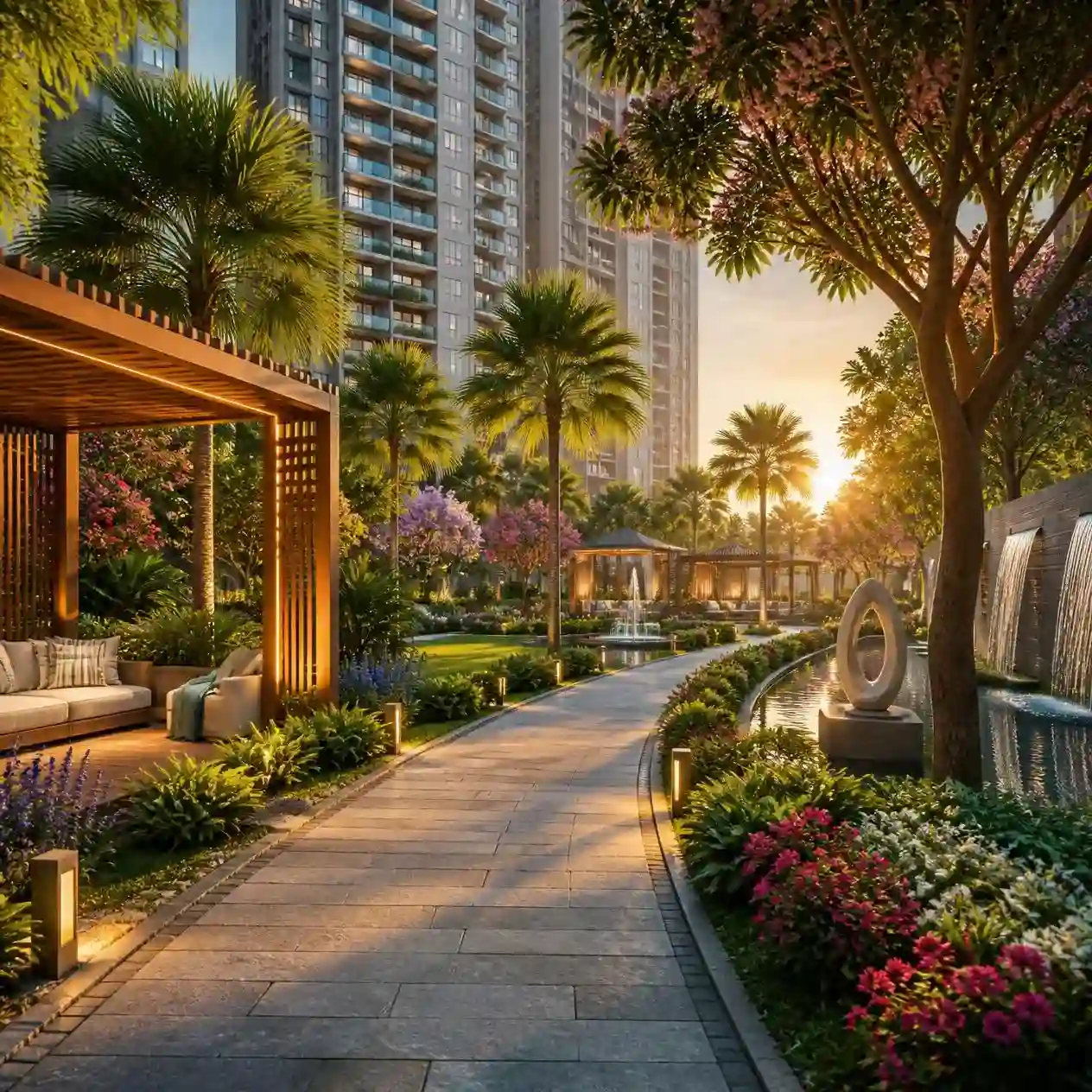 Birla Trimaya clubhouse and landscaped pool area