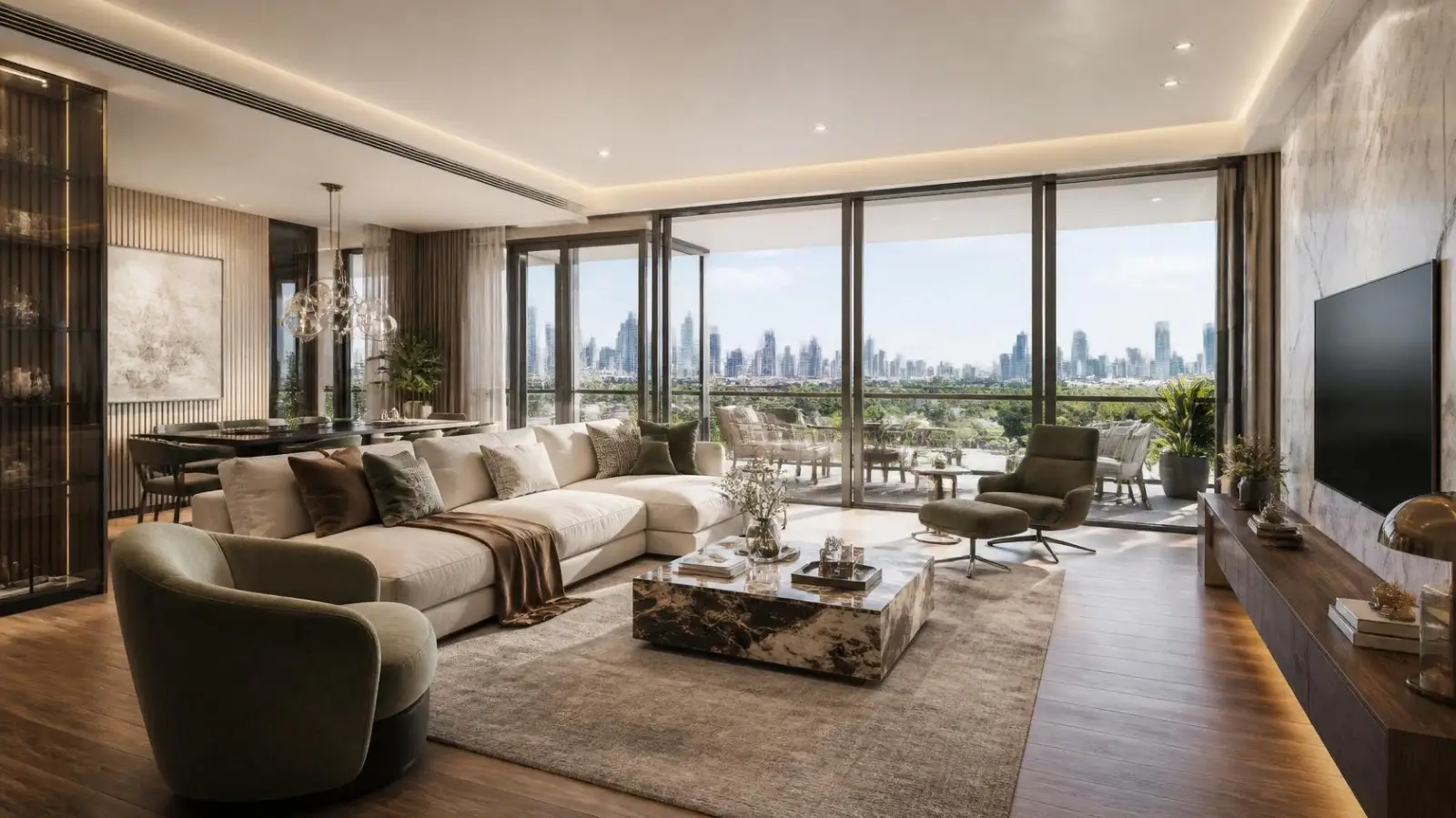Apartment living room representation at Sattva City Doddajala
