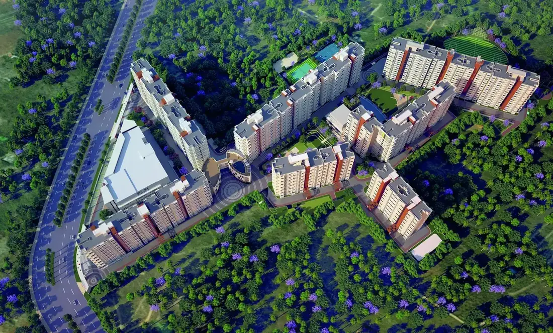 Sattva Park Cubix II aerial community view in Devanahalli