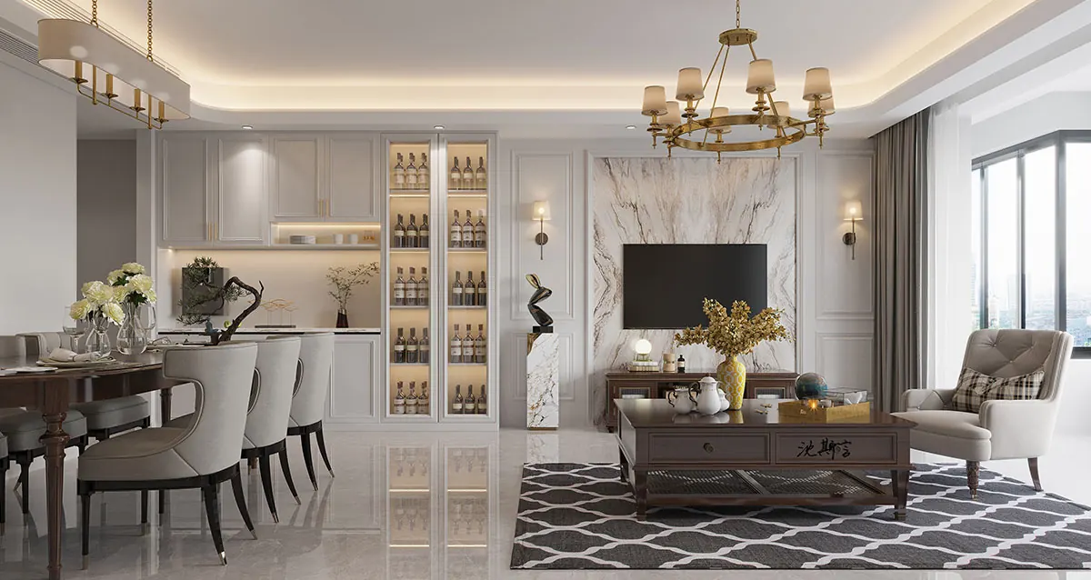 Representative premium living and dining interior for Sobha Neopolis