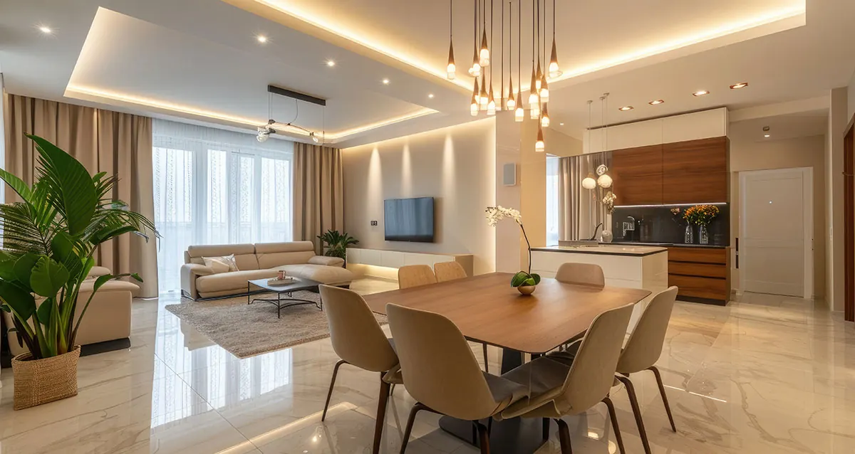 Representative spacious family living and dining interior for Sobha Neopolis