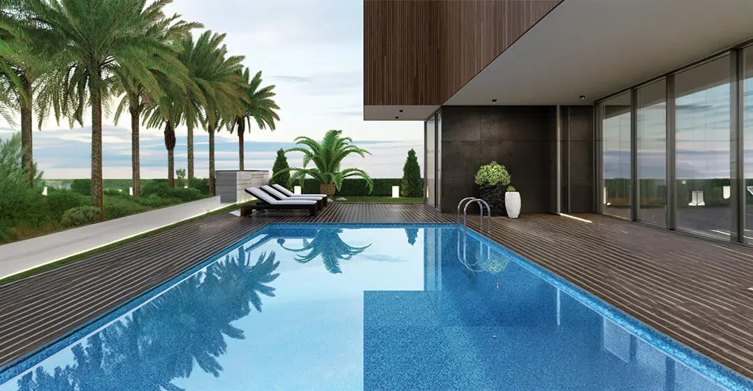 Representative private pool deck and outdoor lounge for Sobha Neopolis